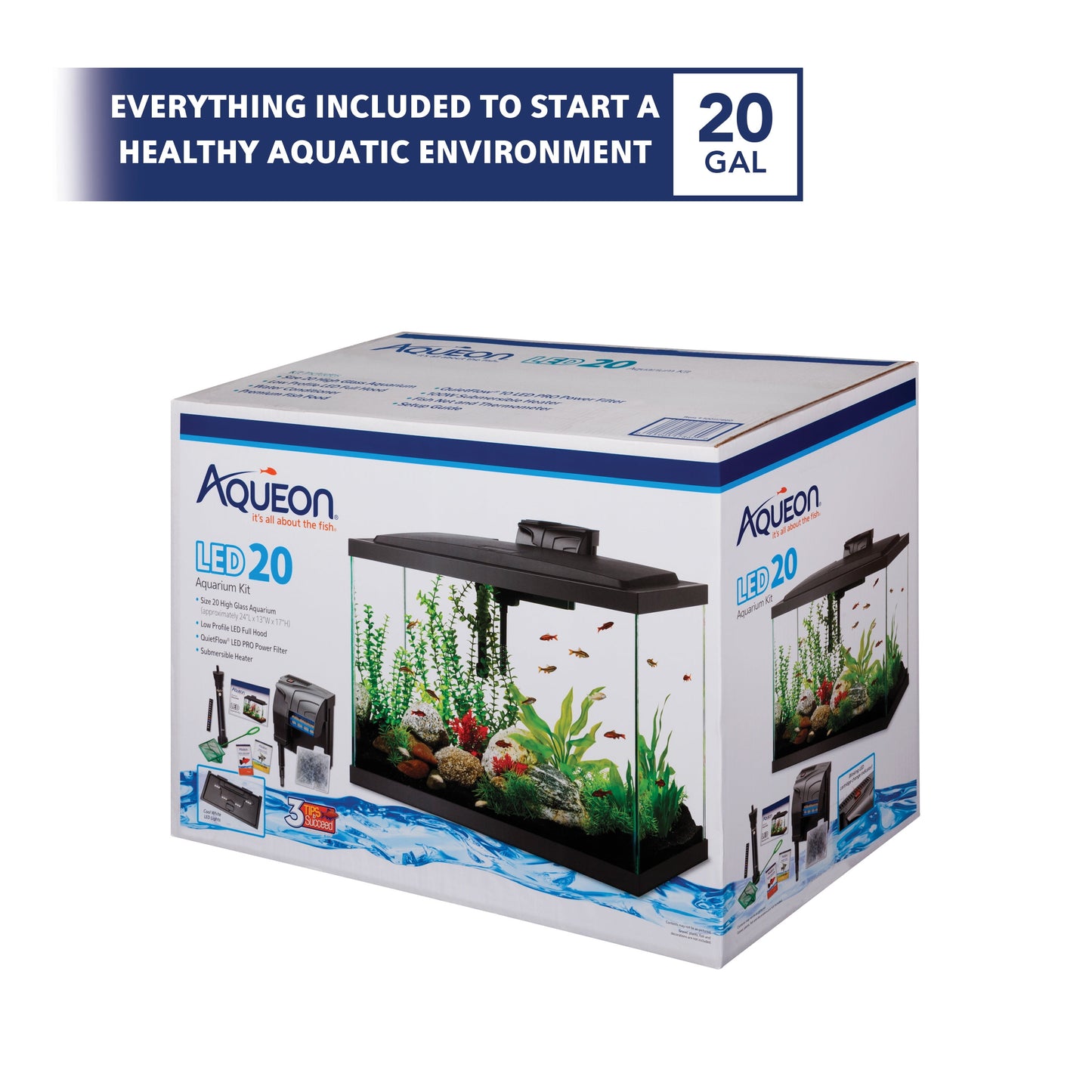 Aquarium Glass 20 Gallon Starter Kit with LED Lighting 20 High